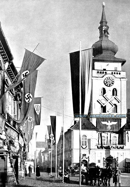 Nazi swastika banners in 