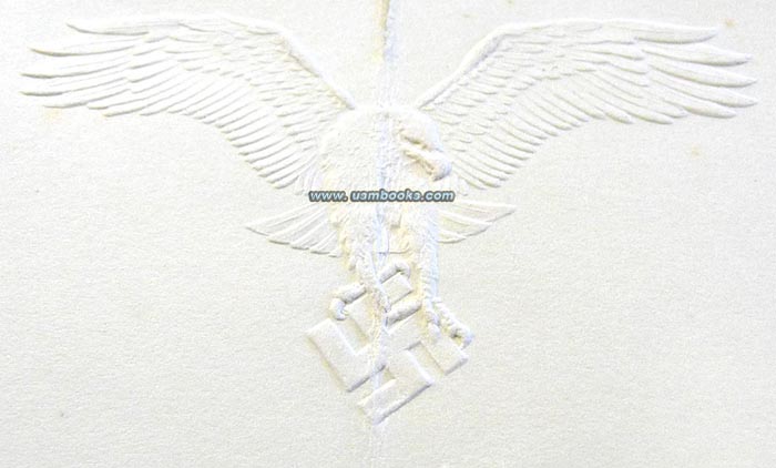 Luftwaffe flying eagle clutching a swastika, 1938 Tag der Luftwaffe invitation Generalleutnant FriedrichChristiansen 