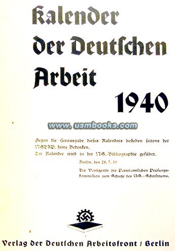 DAF calendar, 1940 Kalender der Deutschen Arbeit