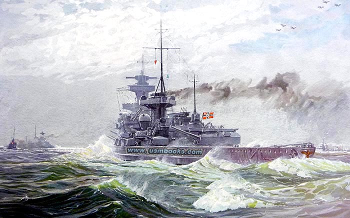 Kriegsmarine naval action painting in full color, 1940 