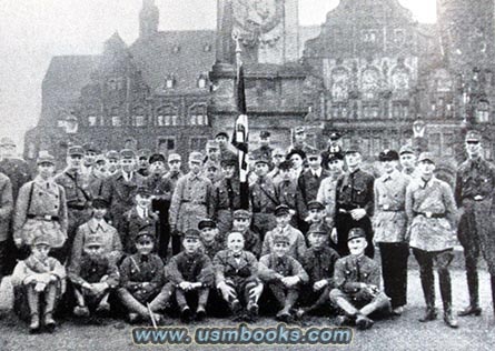 Robert Ley with early Nazis and swastika flag