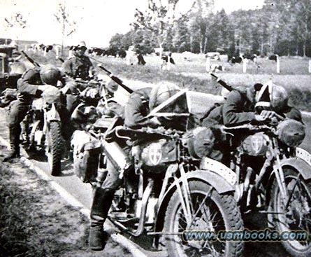 Wehrmacht motorcycle troops during a catnap