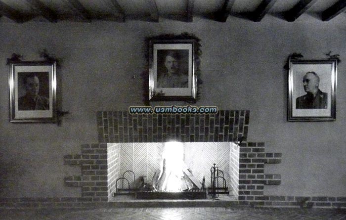 NS Ordensburg reading room fireplace with Hitler and Ley portrait