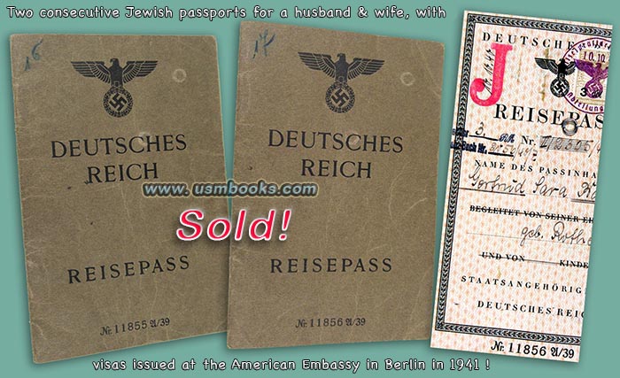 J gestempelteReisepass 1940,Martin Israel Baum, Gertrud Sara Baum